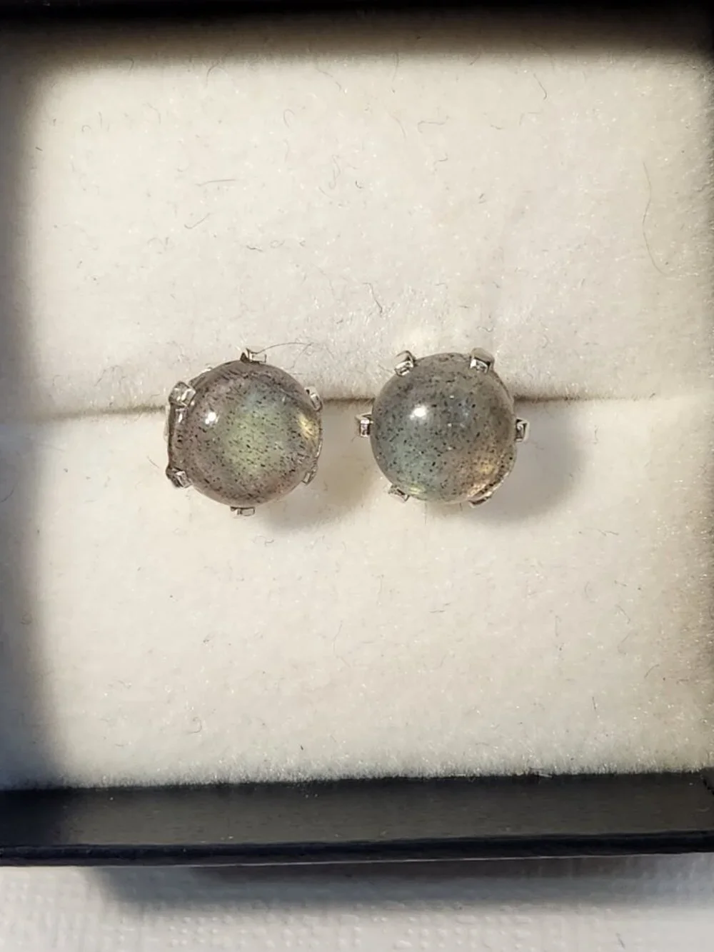 Natural Malagasy Labradorite 9mm Round Stud Earrings 925 Sterling Silver